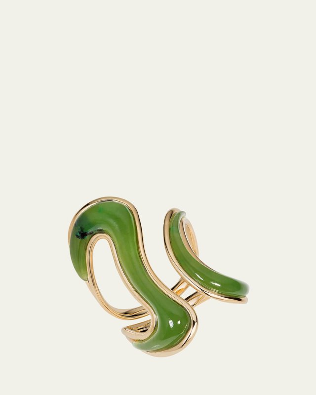 18K Yellow Gold Stream Open Ring with Jade